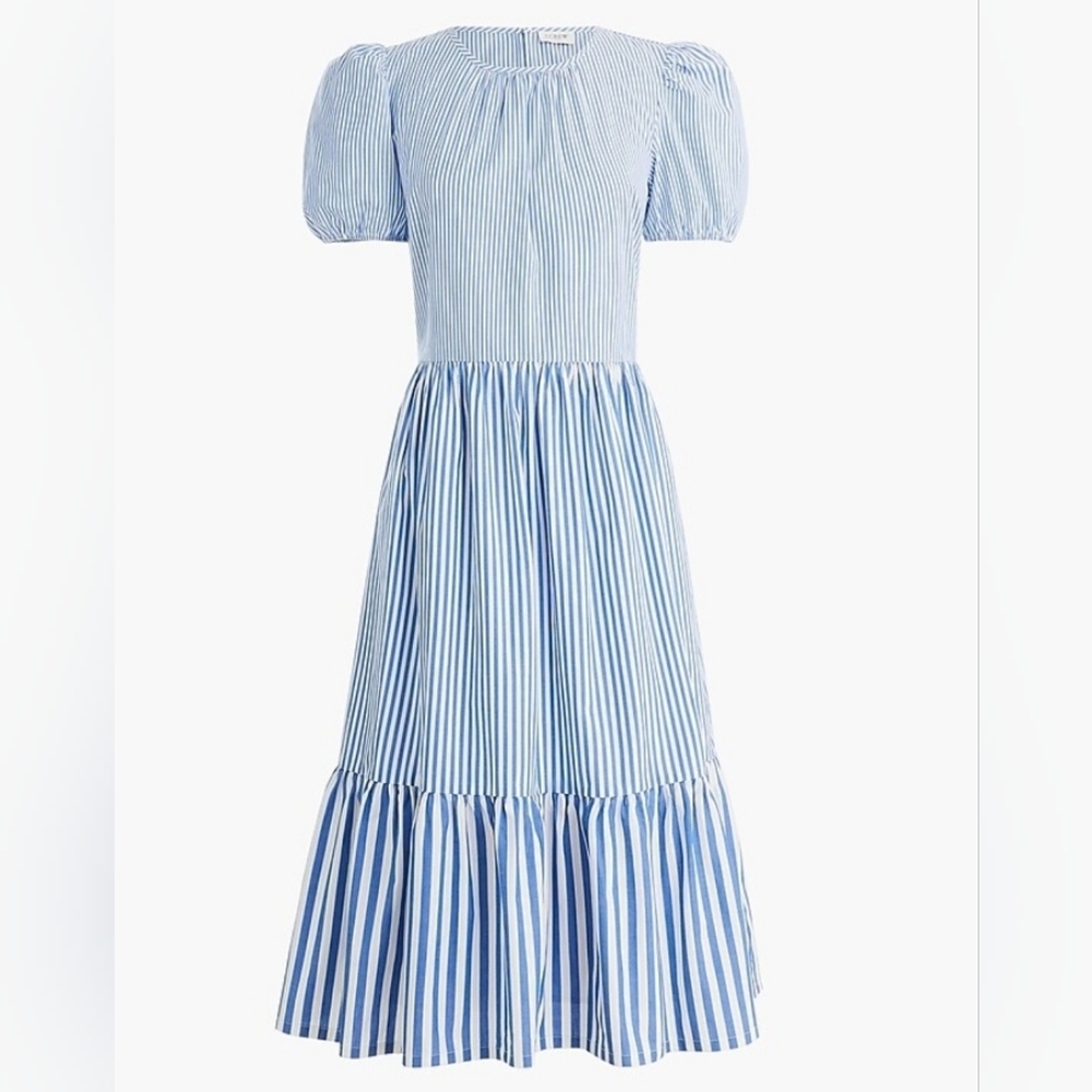 J. Crew Women's Cotton-blend poplin puff-sleeve tiered midi dress #80